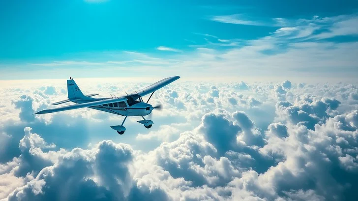 Airplane flying above the clouds