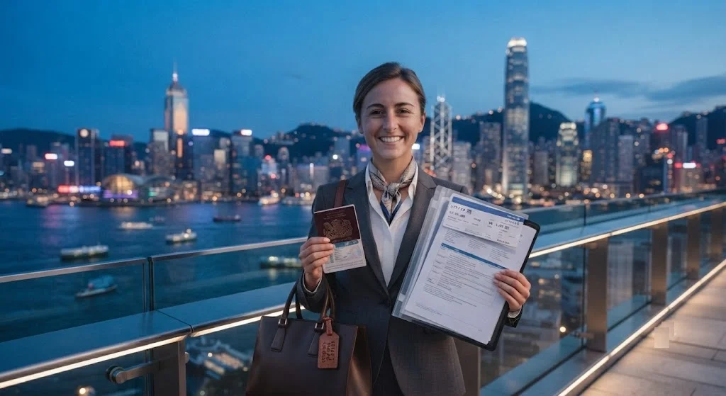 Business traveler with documents